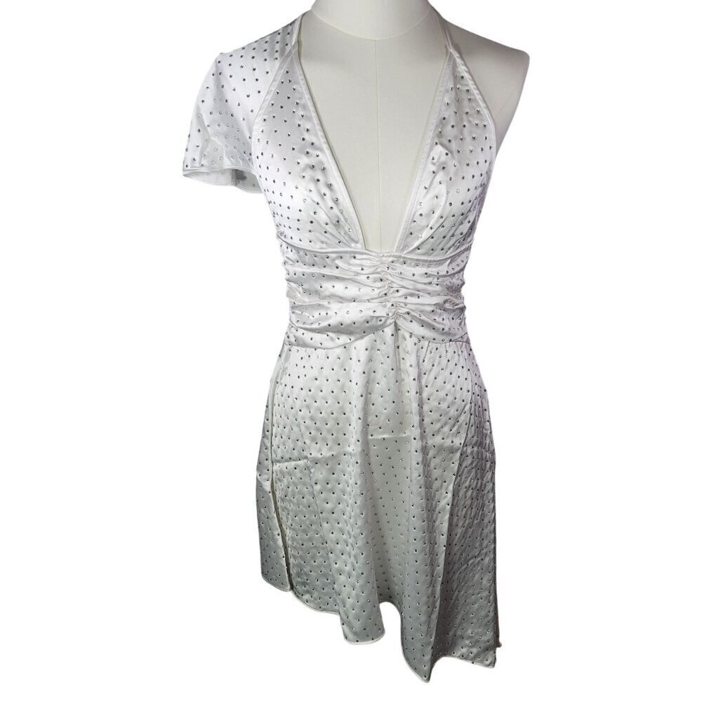 WeWoreWhat White Bridal Wedding Crystal Rhinestone Halter Mini Dress Size 0